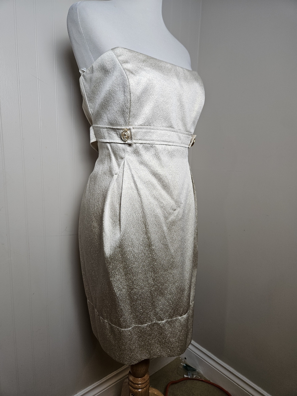 David's Bridal Strapless Shimmery Ivory Sheath Dress
